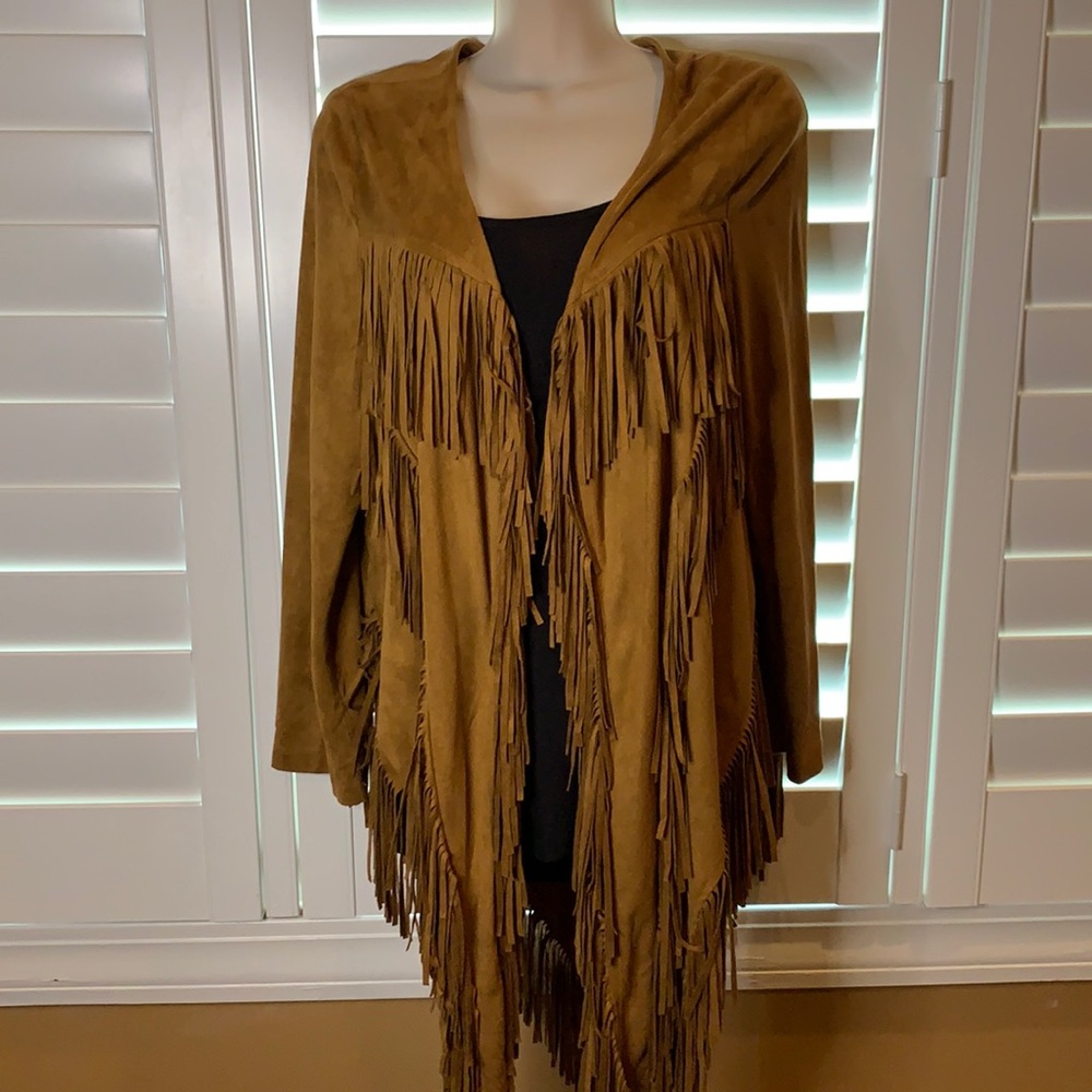 Angie boho fringe faux suede cardigan kimono L